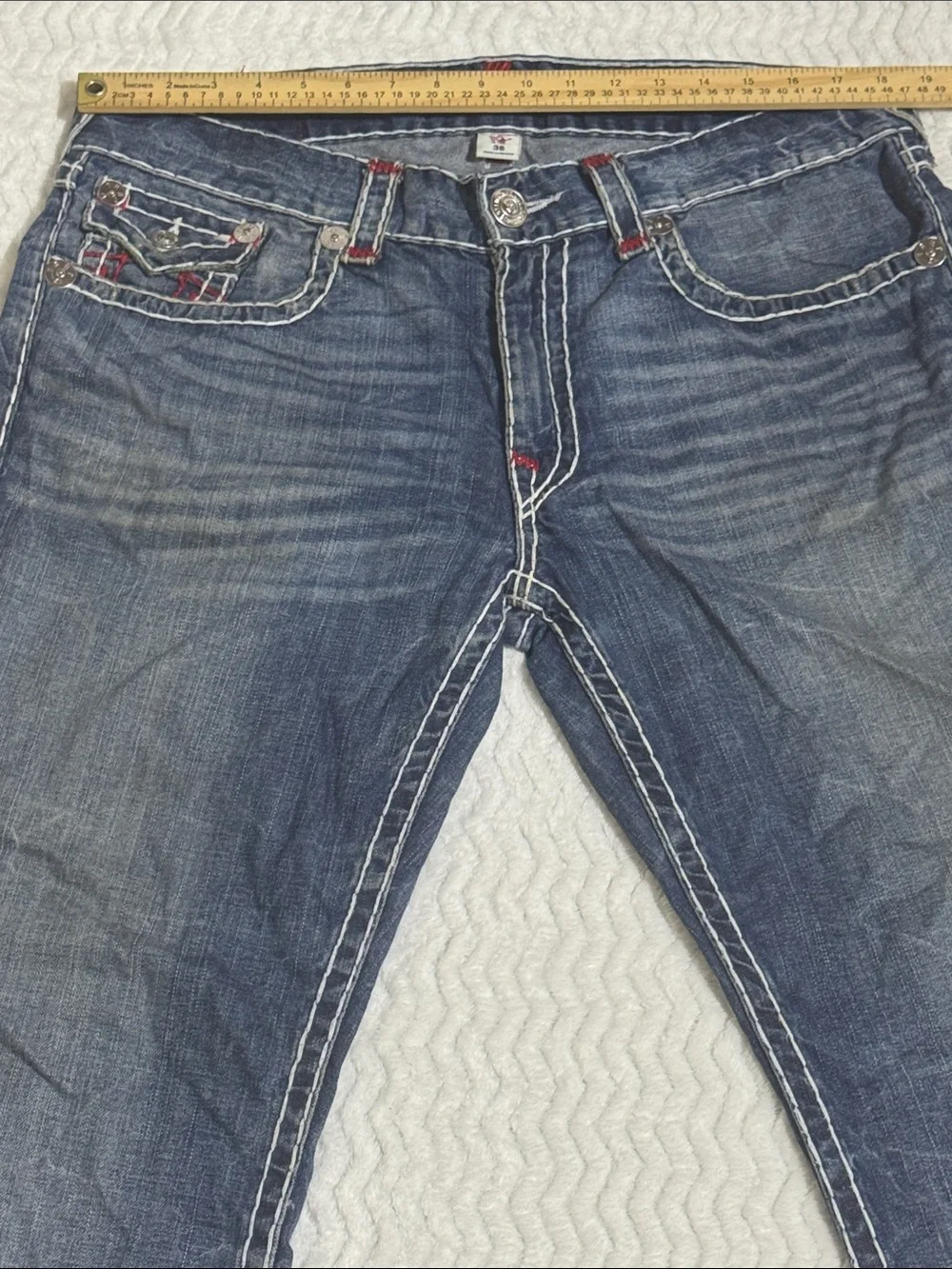 True Religion Jeans Vintage Straight Relaxed Mens 36 Blue Red Stitch